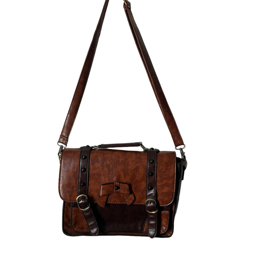 Ecosusi Bag Faux Leather Messenger Bag Purse Bow Travel Vintage Ipad Pocket - Picture 2 of 5